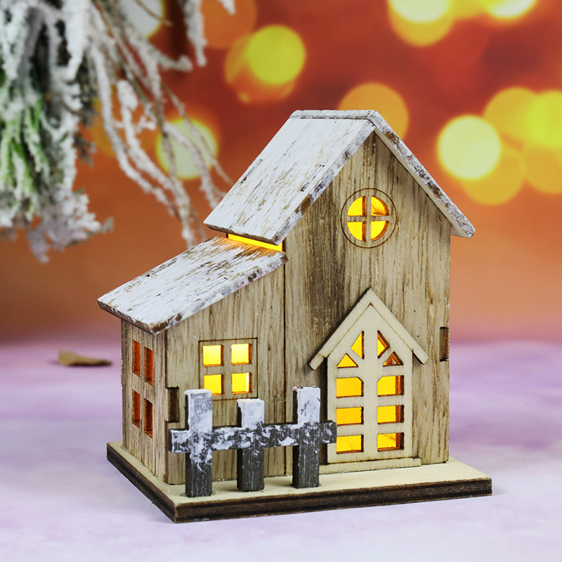 クリスマス　光る小さな木屋 LED 木製 クリスマステーブル飾り ストラップ クリスマスプレゼント 2個セット　R535_画像4