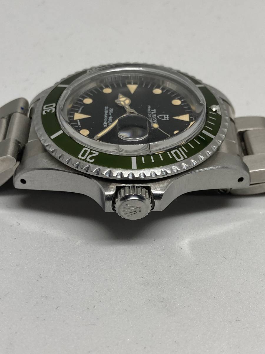 OH済・現状品／TUDOR submariner チュードル／サブマリーナ 盾マーク グリーンベゼル ハロッズ仕様 Ref.79090 自動巻 黒文字盤 デイト付_画像8