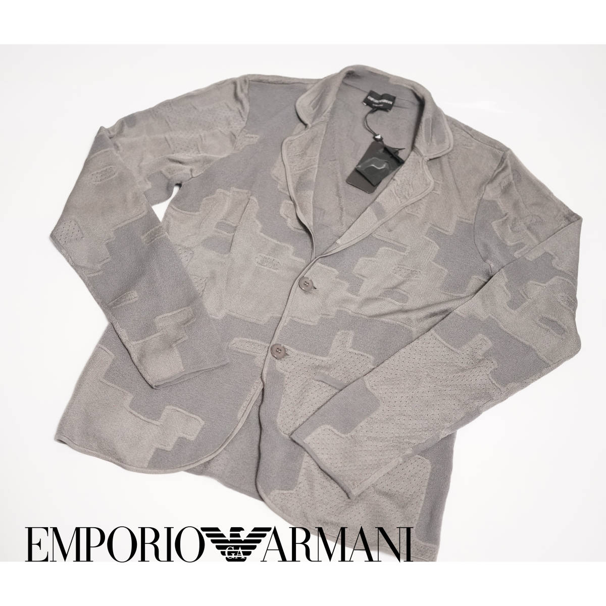 コレクションアイテム抜群の着心地ニットカーディガン ジャケット エンポリオアルマーニ EMPORIO ARMANI グレーベージュ 48サイズ Mサイズ _画像1