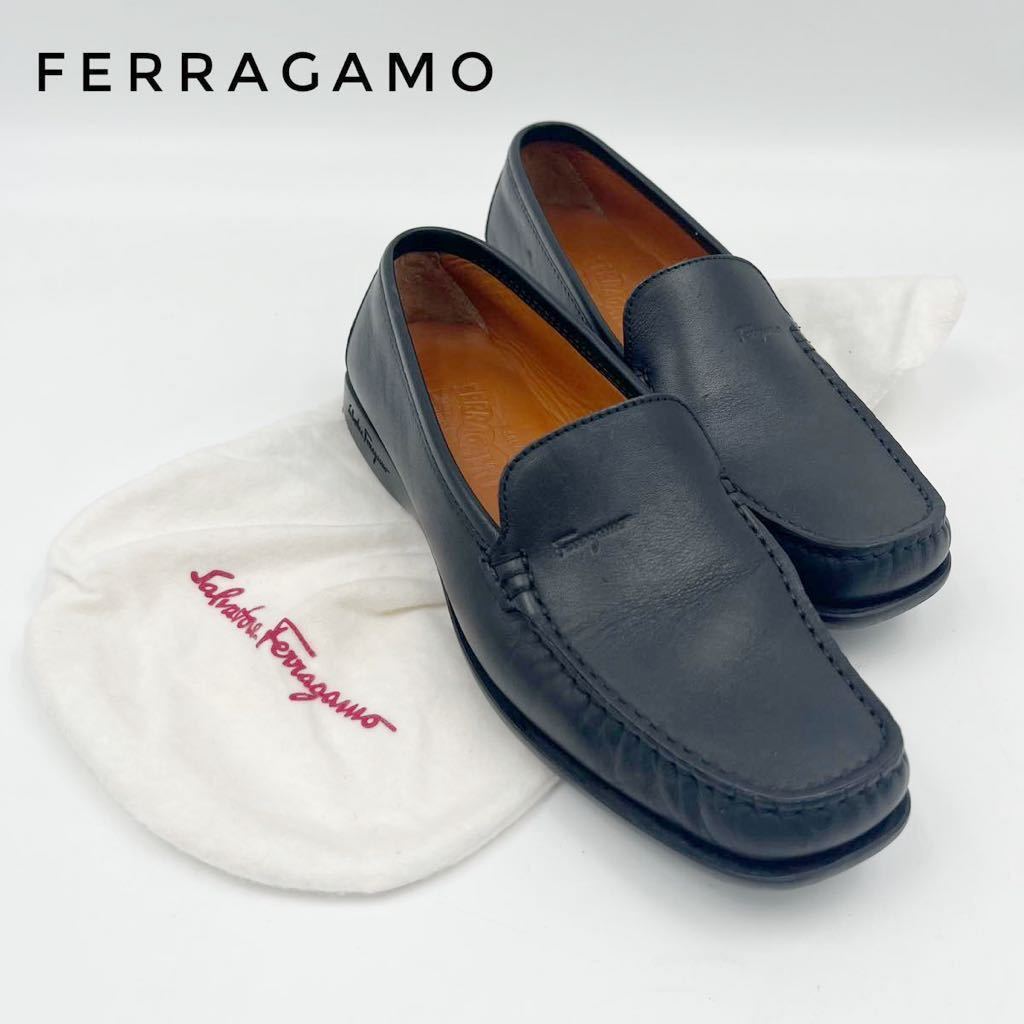 美品 Ferragamo フェラガモ 靴 シューズ ローファー 黒 ブラック