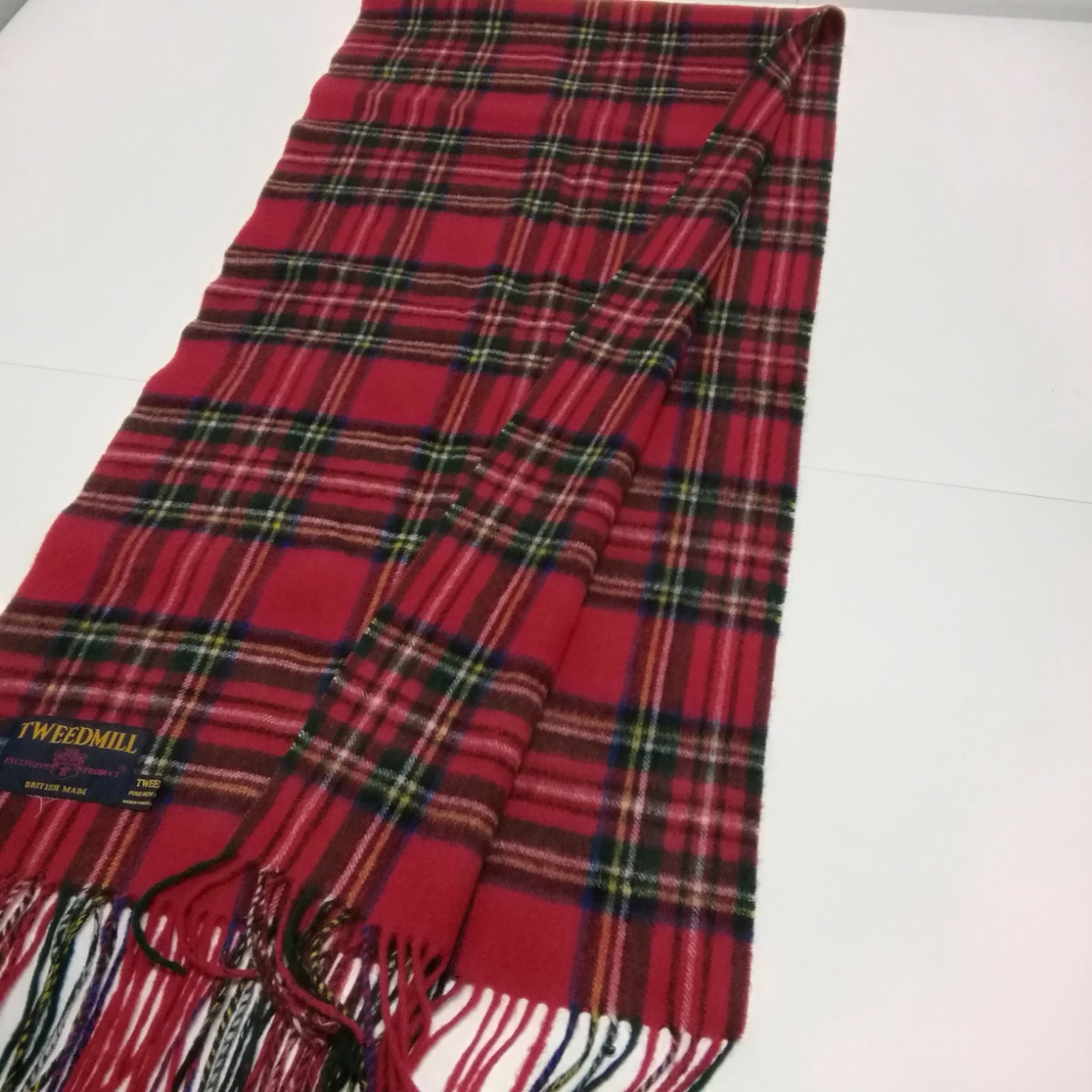 TWEEDMILL ツイードミル マフラー ストール レッド系 チェック柄 毛 イギリス製_画像3