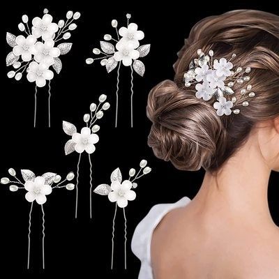 ヘアアクセサリー　5本セット　お花　リーフ　ウエディング　可愛い　発表会　卒業式 ヘアピン かんざし