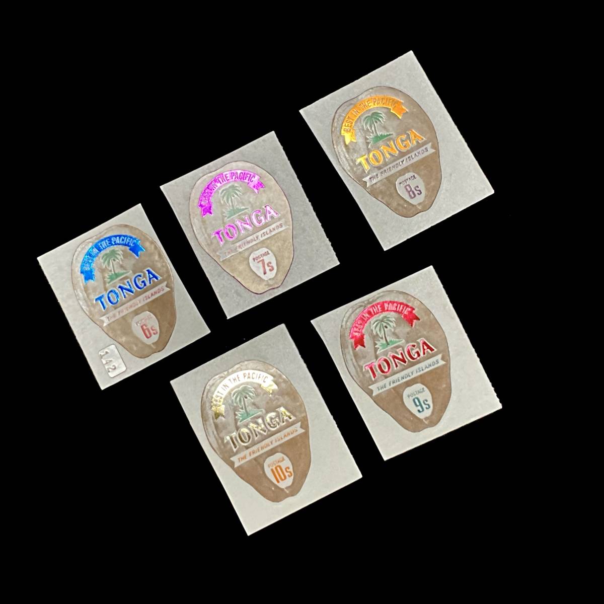 トンガ王国発行「ココナッツ・ホワイトバージョン」５種完 シール式切手 未使用切手 １９６９年６月９日発行_画像5