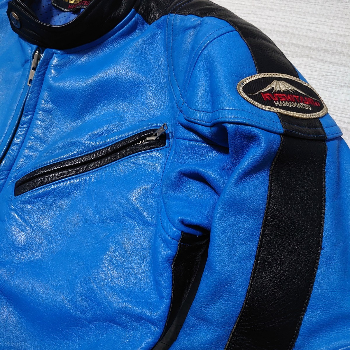 KUSHITANI Kushitani кожа кожаный комбинезон раздельный байкерская куртка мотоцикл рейсинг blue black Vintage tp-23x1091