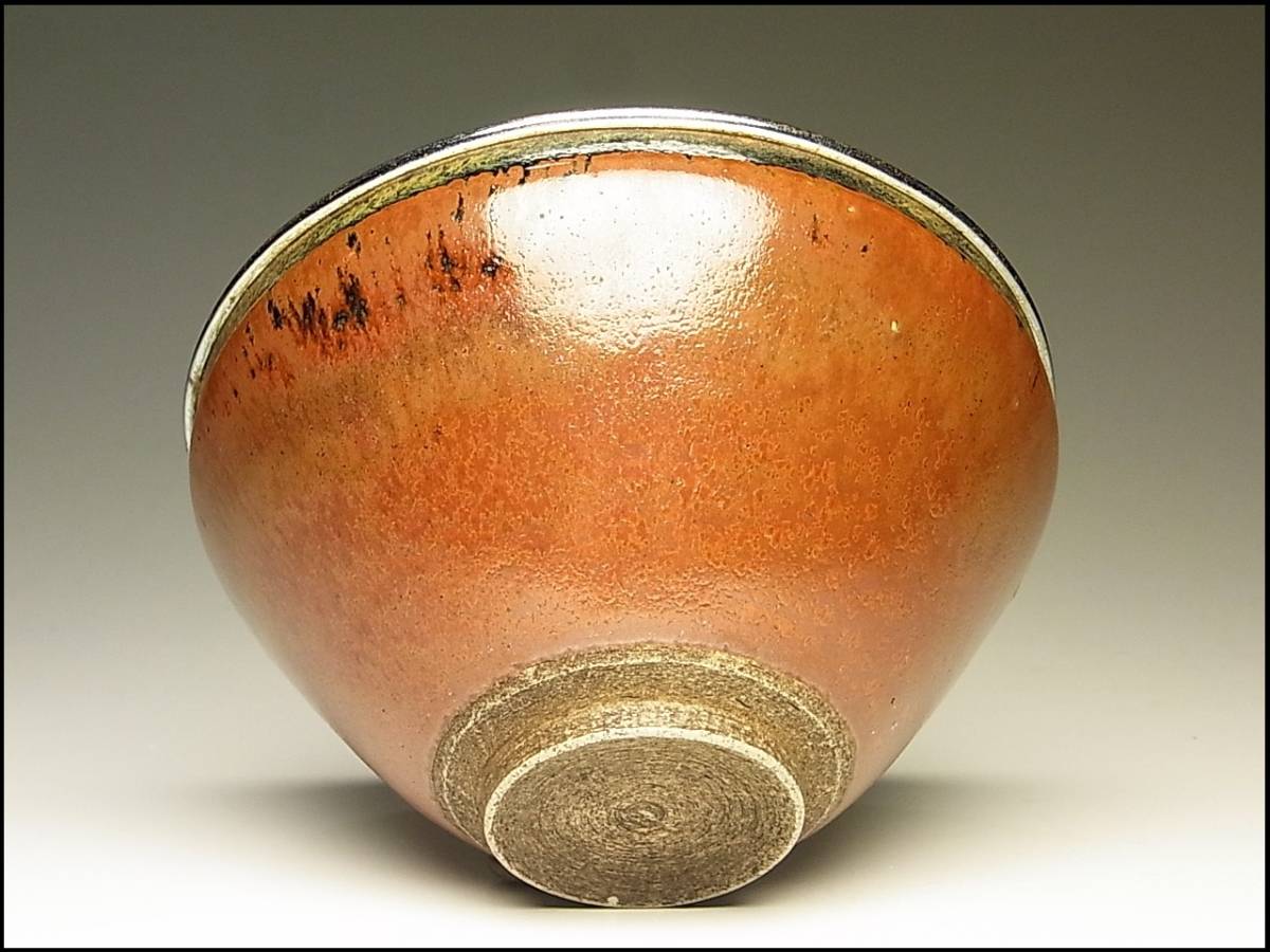 古美術 時代 柿釉 天目茶碗 覆輪縁 箱付 宋代 建窯    原文:古美術 時代 柿釉 天目茶碗 覆輪縁 箱付 宋代 建窯