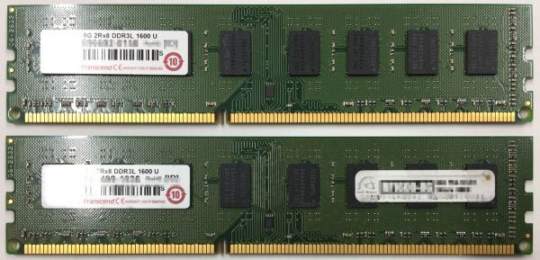 【8GB×2枚セット】低電圧版 Transcend DDR3L-1600(PC3L-12800U) 計16GB 2R×8 中古メモリ デスクトップ用 DDR3L 動作保証【送料無料】_画像1