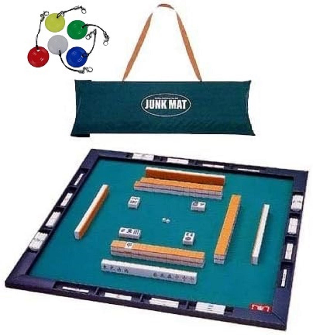 【新品】麻雀セット ジャンクマットさんご牌セット(ポーカーストラップ1個) コンパス・ハヤハヤ(点数計算シート)付