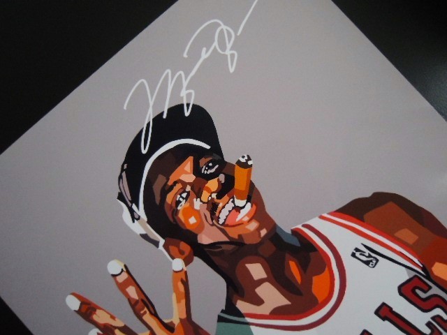 A4 額付き ポスター マイケルジョーダン 葉巻 バスケ NBA ブルズ Michael Jordan サイン アート 絵_画像2