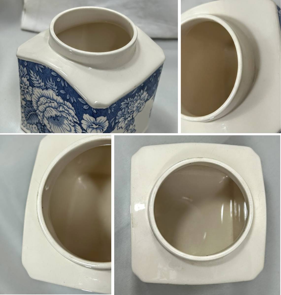 英国ヴィンテージMasons/メイソンズCrabtree&Evelyn Blue and White Roses Tea Caddy茶葉入/キャニスター保存容器 usedコレクション 現状品_画像6