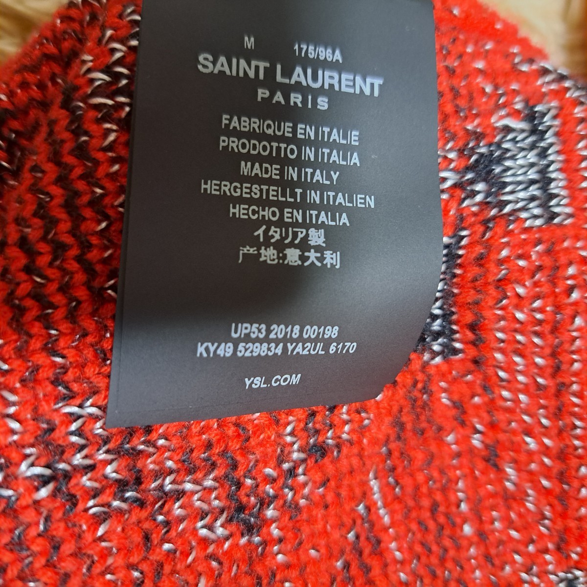 美品　18AW サンローランパリ　529834 カシミヤ混　ジャガードニット　Saint Laurent セーター M 米倉涼子さん着用 ラグランスリーブ_画像9