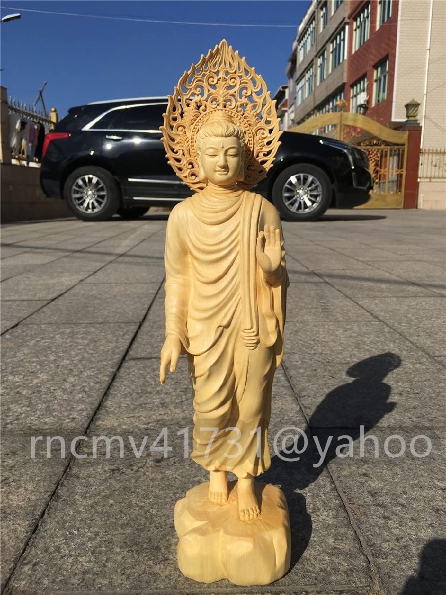 「81SHOP」仏像 釈迦如来 木彫 仏像 立像 立釈迦 お釈迦様 釈迦如来像 本尊 仏壇 仏具高さ42cm
