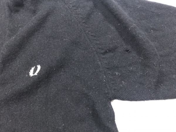 フレッドペリー FRED PERRY ヒットユニオン レトロ トラッド ストリート 古着 ニット カーディガン メンズ ウール100% ロゴ刺繍 M 黒_画像3