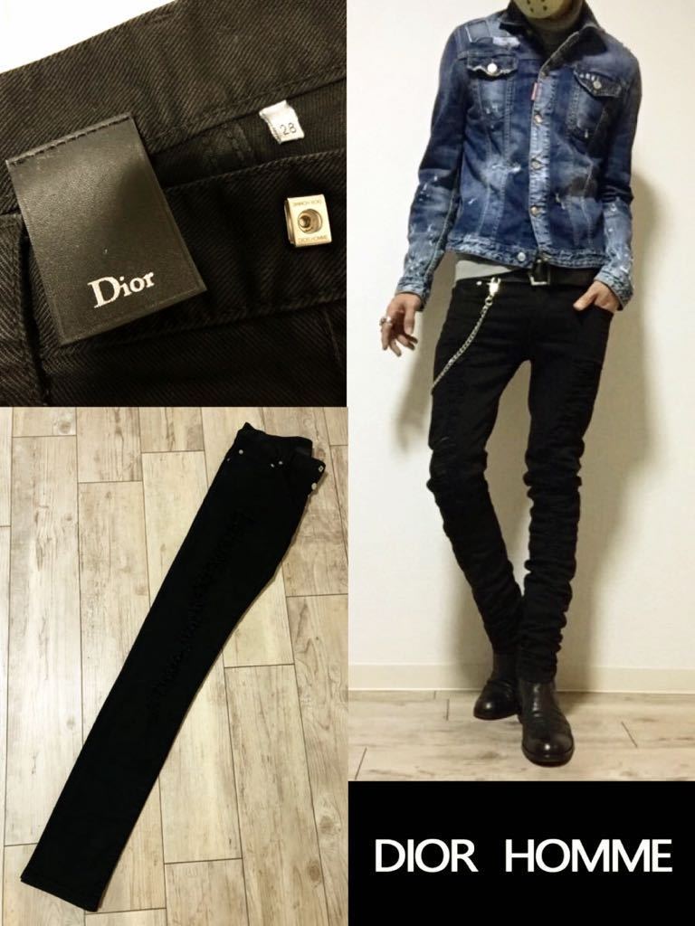 正規 DIOR HOMME 16-17FW stretch destroy 28 ディオールオム デストロイ ストレッチブラックデニム★_画像8