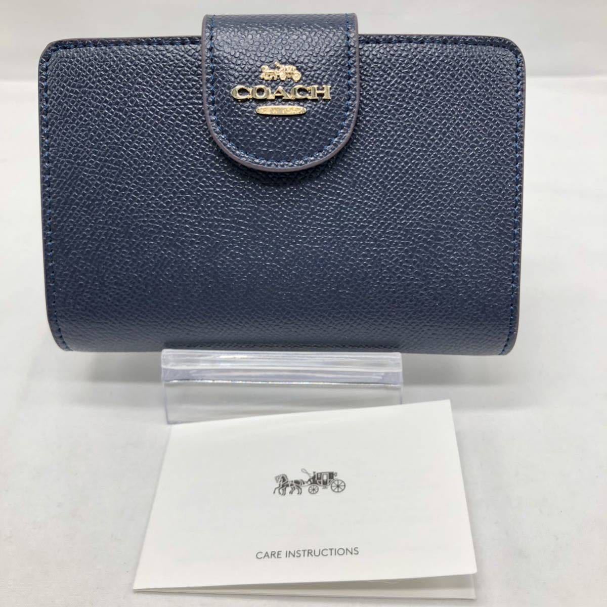 COACH コーチ 二つ折り財布 L字ファスナー ネイビー 新古品 YS M09V_画像1