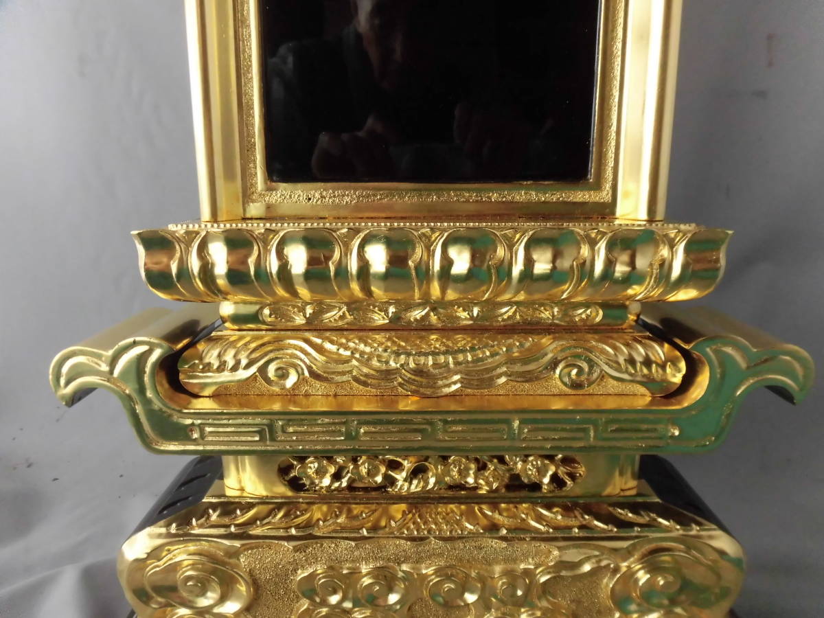 { beautiful goods } Buddhist altar fittings original gold . black lacquer paint [ pillar attaching writing brush return ]*[ total height :77.] 231112