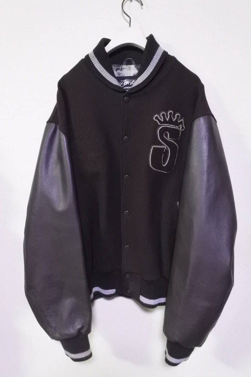 00's STUSSY 25th Anniversary Varsity Jacket size XL 25周年記念 袖革スタジャン ブラウン_画像1