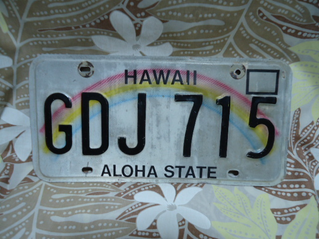 即決 ハワイ 1993年製 ライセンス ナンバープレート レインボー GDJ 715 本物の画像1