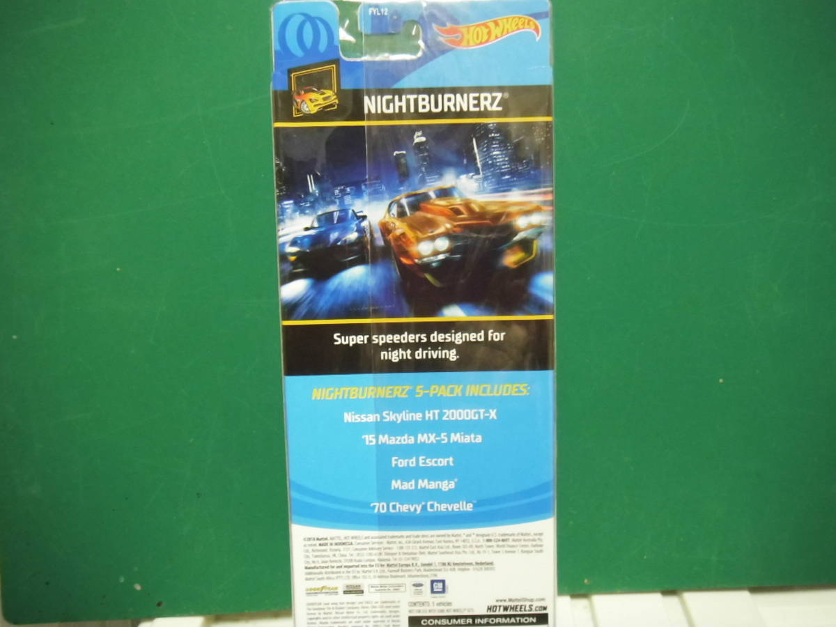 【US流通版】HOTWHEELS 5CAR PACK NIGHTBURNERZ ホットウィール 5カーパック ナイトバーナーズ 箱スカ ミアータ フォード シェベル_画像5