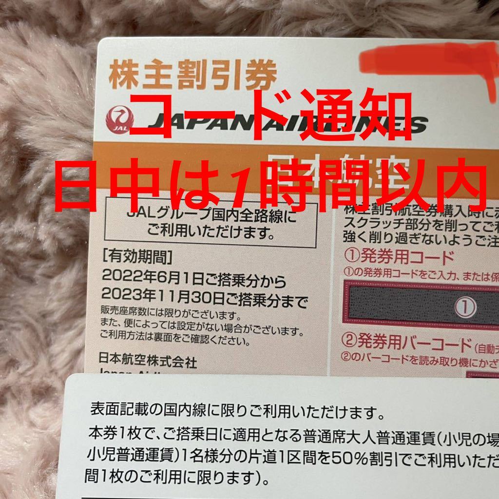 JAL 株主優待券 航空券 50%off 割引券 コード通知_画像1