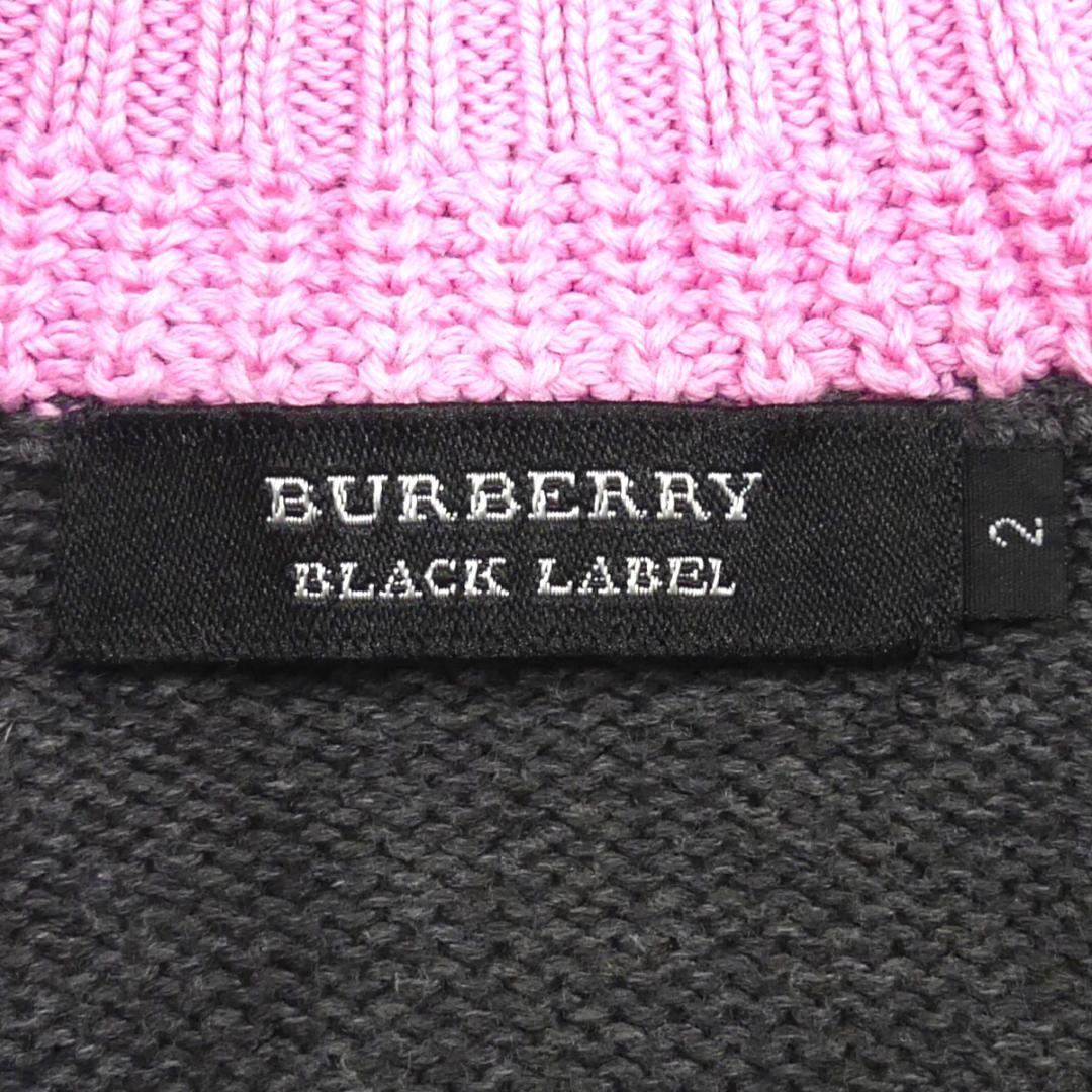 即決★BURBERRY BLACK LABEL★メンズM 廃版 ニット セーター バーバリーブラックレーベル 2 グレー ヘンリーネック 刺繍_画像7