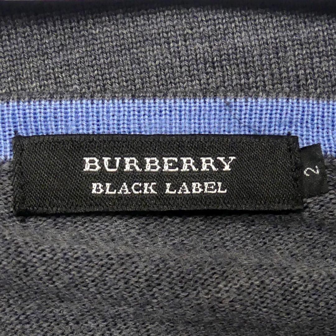 即決★BURBERRY BLACK LABEL★メンズM 廃版 ニット セーター バーバリーブラックレーベル 2 イタリア製 グレー Vネック 刺繍_画像7