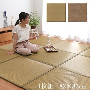 【新品】日本製 い草 ユニット畳/置き畳 【約82×82×2.3cm ブラウン 4枚1組】 中材：低反発ウレタン＋フェルト 軽量 弾力性 システム畳_画像1