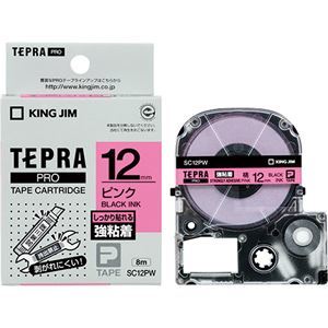 【新品】（まとめ） キングジム テプラ PRO テープカートリッジ 強粘着 12mm ピンク／黒文字 SC12PW 1個 【×5セット】