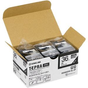 【新品】キングジム テプラ PRO テープカートリッジ しっかり貼れてはがせるラベル 36mm 白/黒文字 SS36KEW-AL-3P 1パック（3個