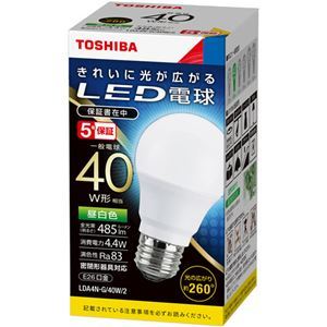 【新品】（まとめ）東芝ライテック LED電球 一般電球形 E26口金 4.4W 昼白色 LDA4N-G/40W/2 1個 【×5セット】_画像1