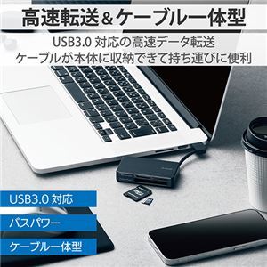 【新品】【3個セット】 エレコム USB3.0対応メモリカードリーダー/ケーブル収納型タイプ ブラック MR3-K303BKX3_画像2