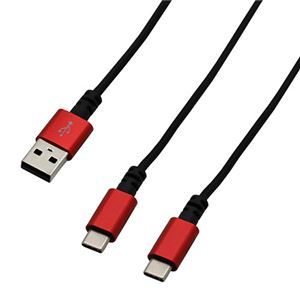 【新品】【5個セット】BAUT Type-A/Type-C×2強靭ケーブル3A 2.0m レッド BUSACC200RDX5