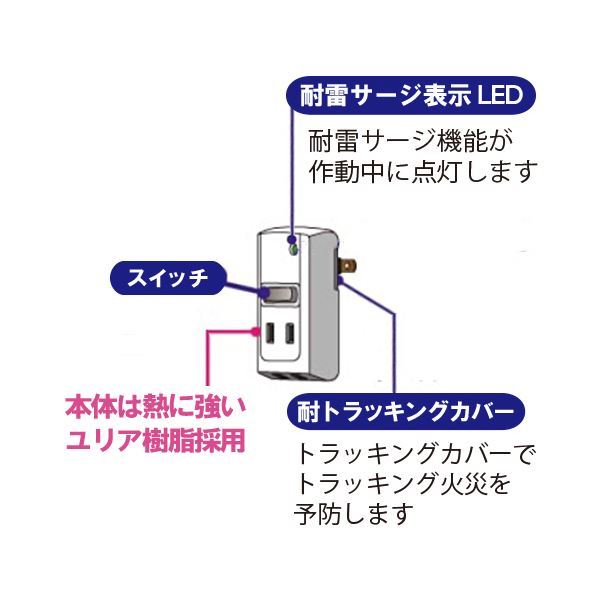 【新品】(まとめ) ELPA 耐雷サージ 節電アダプター2個口 A-S200B(W) 1個 【×10セット】_画像2