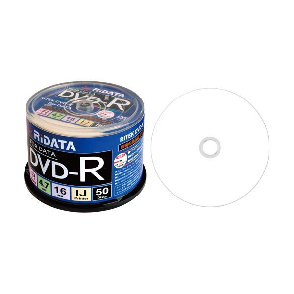 【新品】(まとめ) RiDATA データ用DVD-R4.7GB 1-16倍速 ホワイトワイドプリンタブル スピンドルケース D-R16X47G.PW5_画像1