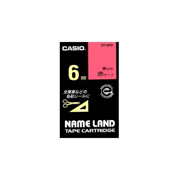 【新品】(まとめ) カシオ CASIO ネームランド NAME LAND スタンダードテープ 6mm×8m 赤／黒文字 XR-6RD 1個 【×10