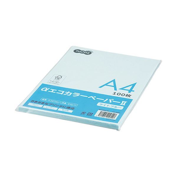【新品】(まとめ) TANOSEE αエコカラーペーパーII A4 ライトブルー 少枚数パック 1冊(100枚) 【×30セット】