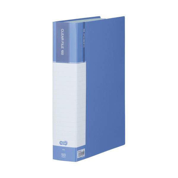 【新品】（まとめ）TANOSEE クリヤーファイル（台紙入）A4タテ 100ポケット 背幅62mm ブルー 1冊【×5セット】