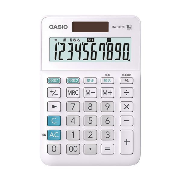 【新品】（まとめ）カシオ W税率電卓 10桁ミニジャストタイプ ホワイト MW-100TC-WE-N 1台【×5セット】
