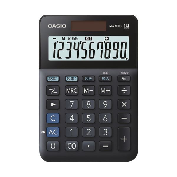 【新品】（まとめ）カシオ W税率電卓 10桁ミニジャストタイプ ブラック MW-100TC-BK-N 1台【×5セット】_画像1