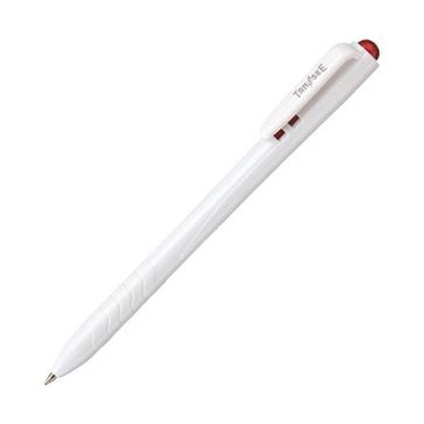 【新品】(まとめ)TANOSEE ノック式油性ボールペン0.7mm 赤(軸色:白)1パック(10本)【×50セット】