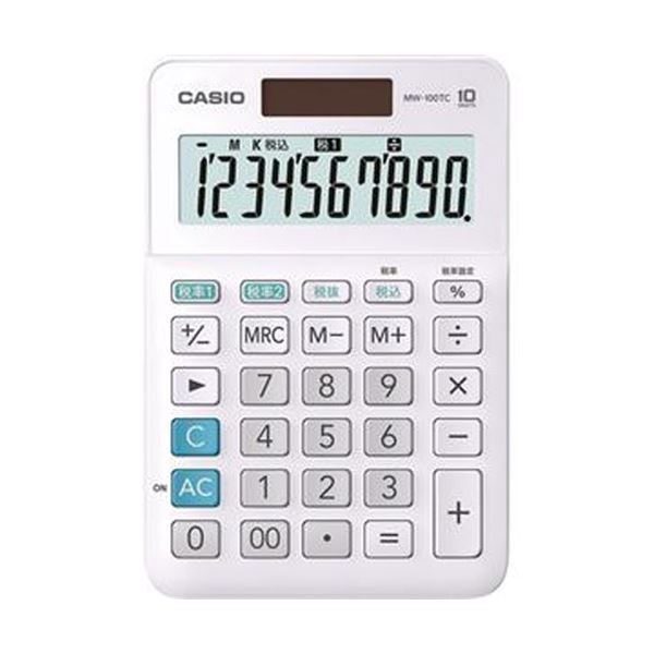 【新品】（まとめ）カシオ W税率電卓 10桁ミニジャストタイプ ホワイト MW-100TC-WE-N 1台【×10セット】