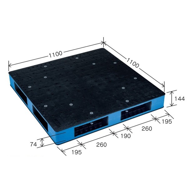 【新品】カラープラスチックパレット/物流資材 【1100×1100mm ブラック/ブルー】 両面使用 HB-R4・1111SC 岐阜プラスチック工業_画像1