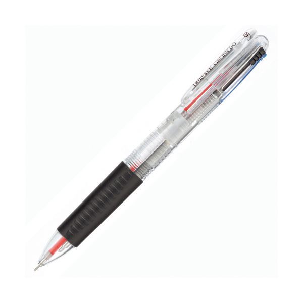【新品】（まとめ） TANOSEEノック式ゲルインク3色ボールペン （軸色 クリア） 1本 【×30セット】