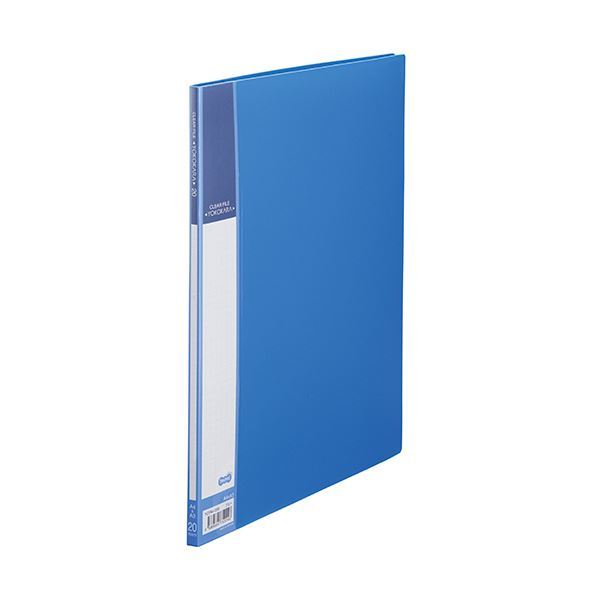【新品】（まとめ）TANOSEE書類が入れやすいクリヤーファイル「ヨコカラ」 A4タテ 20ポケット 背幅8mm ブルー 1冊 【×30セット】_画像1