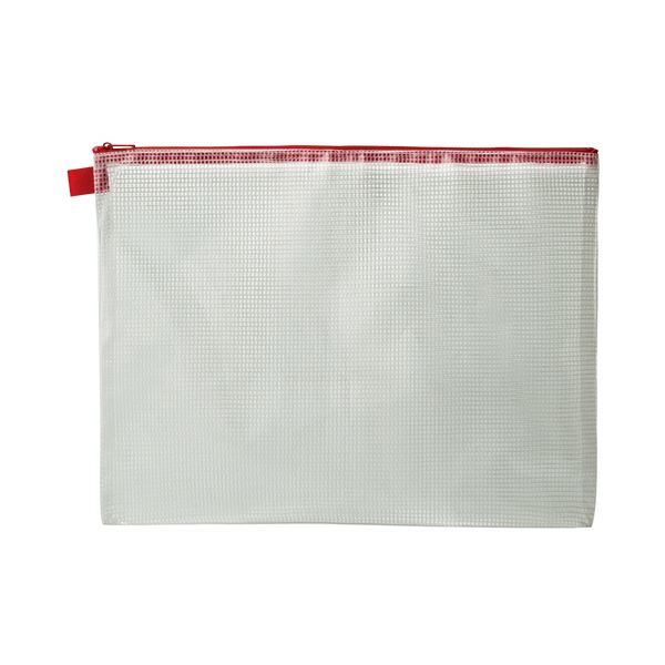 【新品】TANOSEE メッシュケース A4タテ260×ヨコ345mm 赤 1セット(20枚)