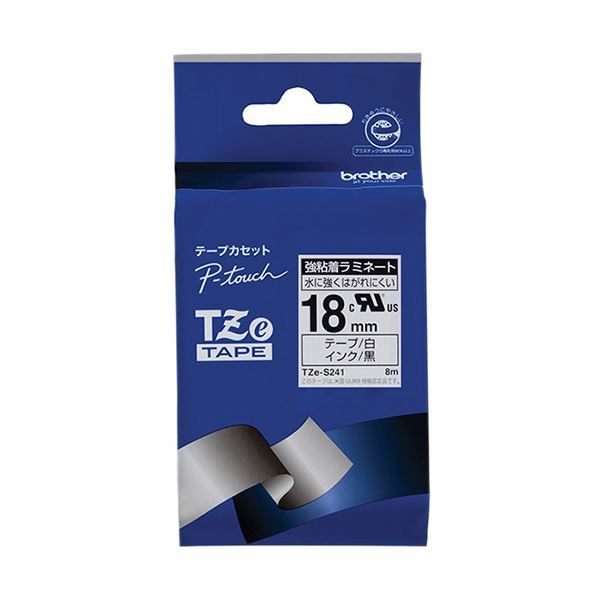 【新品】（まとめ）ブラザー ピータッチ TZeテープ強粘着ラミネートテープ 18mm 白/黒文字 TZE-S241 1個【×3セット】