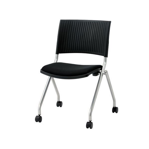 【新品】ジョインテックス 会議椅子(スタッキングチェア/ミーティングチェア) 肘なし キャスター付き FJC-K5 ブラック 【完成品】_画像1