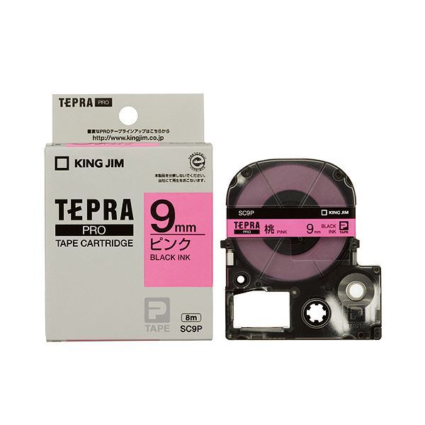 【新品】（まとめ） キングジム テプラ PRO テープカートリッジ パステル 9mm ピンク／黒文字 SC9P 1個 【×5セット】_画像1