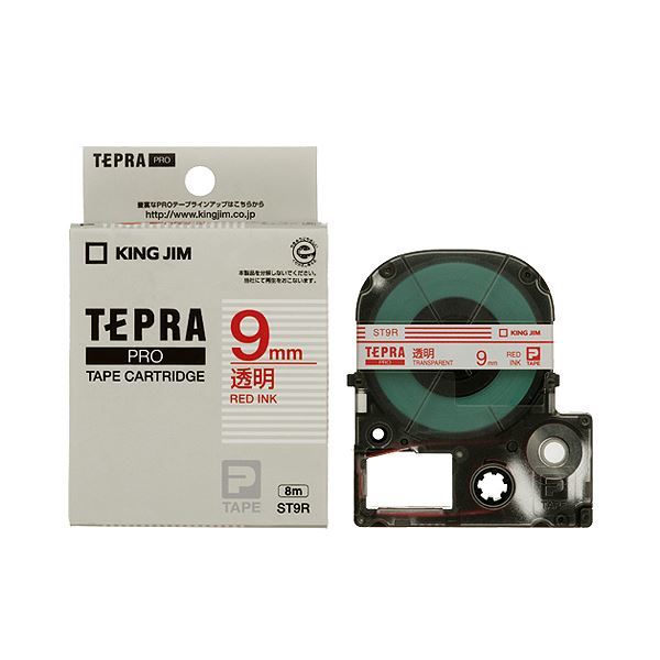 【新品】（まとめ） キングジム テプラ PRO テープカートリッジ 9mm 透明／赤文字 ST9R 1個 【×5セット】