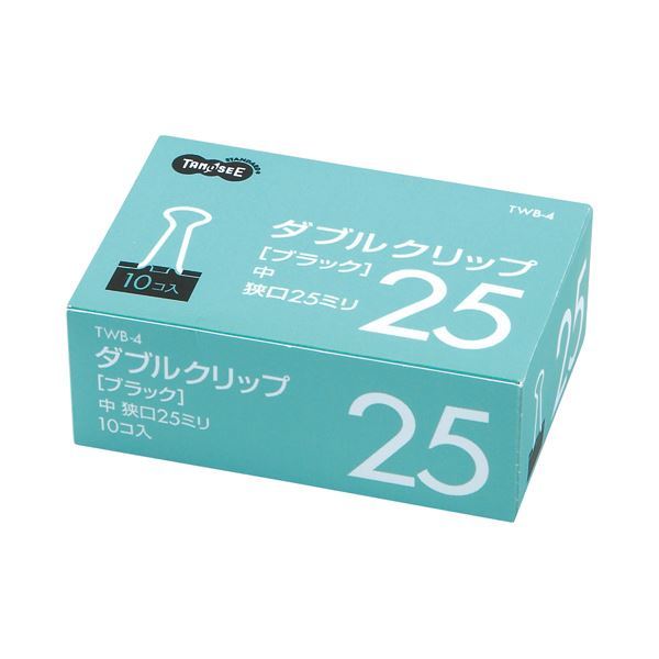 【新品】(まとめ) TANOSEE ダブルクリップ 中 口幅25mm ブラック 1セット(100個:10個×10箱) 【×5セット】