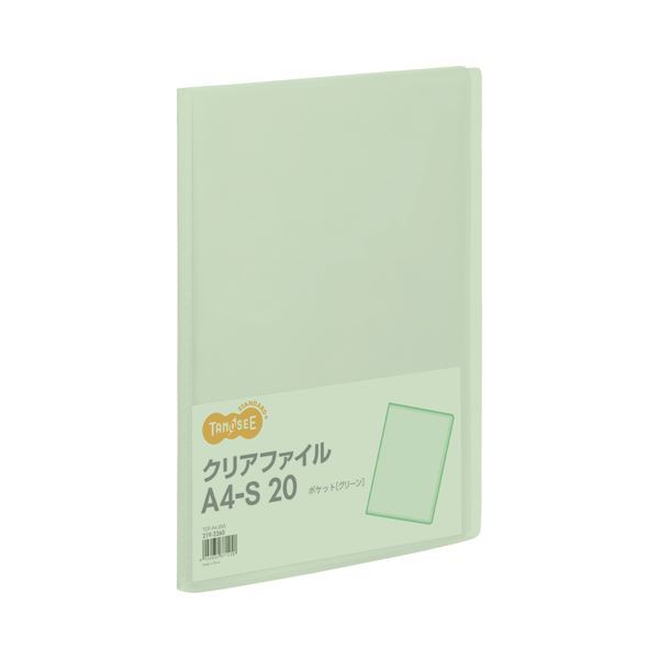 【新品】（まとめ） TANOSEE クリアファイル A4タテ 20ポケット 背幅14mm グリーン 1冊 【×40セット】